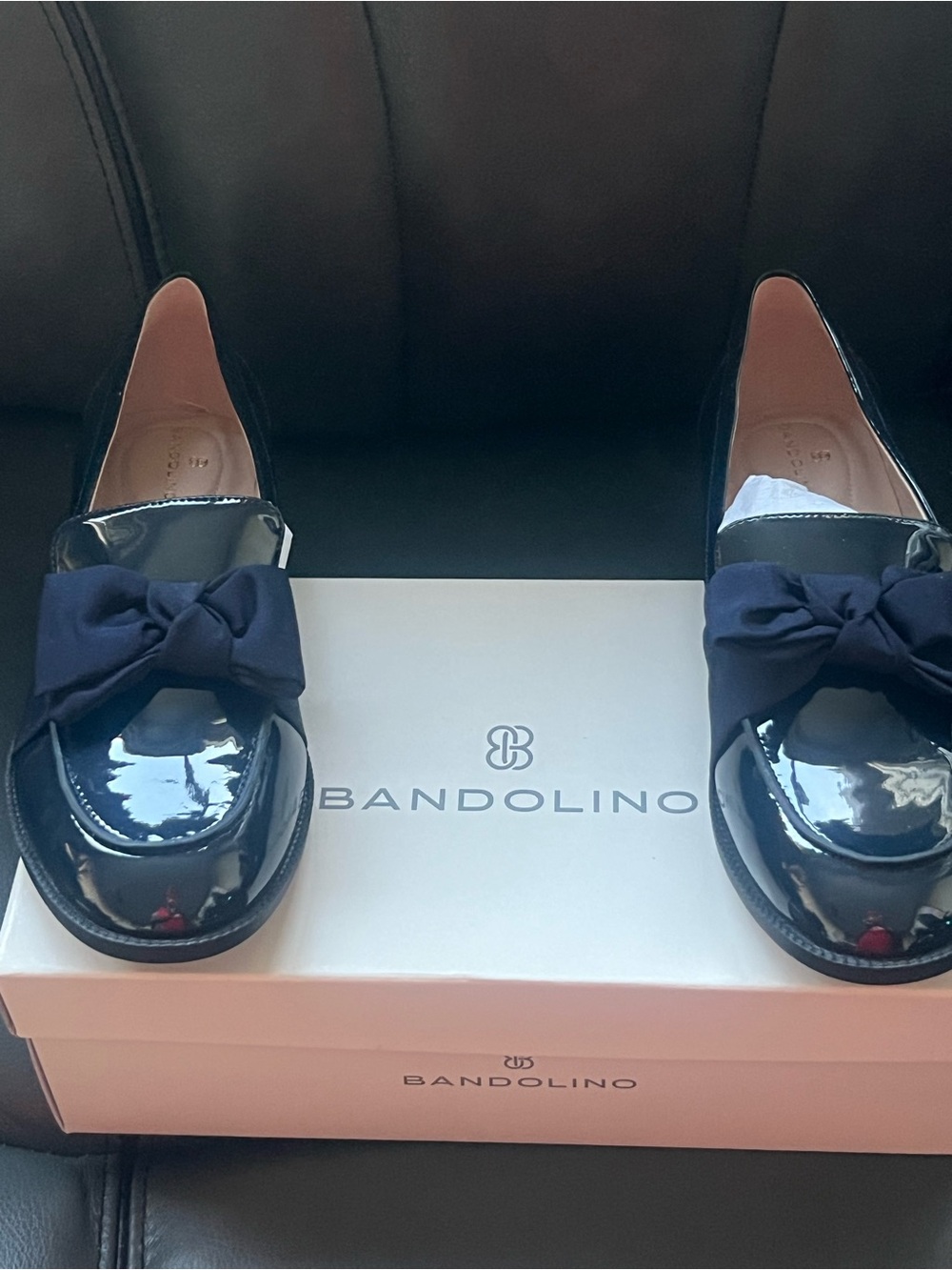 Bandolino Black Patent Loafers with Bow Accent